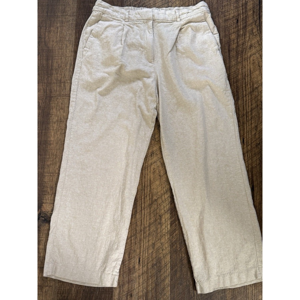 Old Navy Pants Womens Hi Rise Taylor Wide Leg Trousers Beige Linen Blend Size L